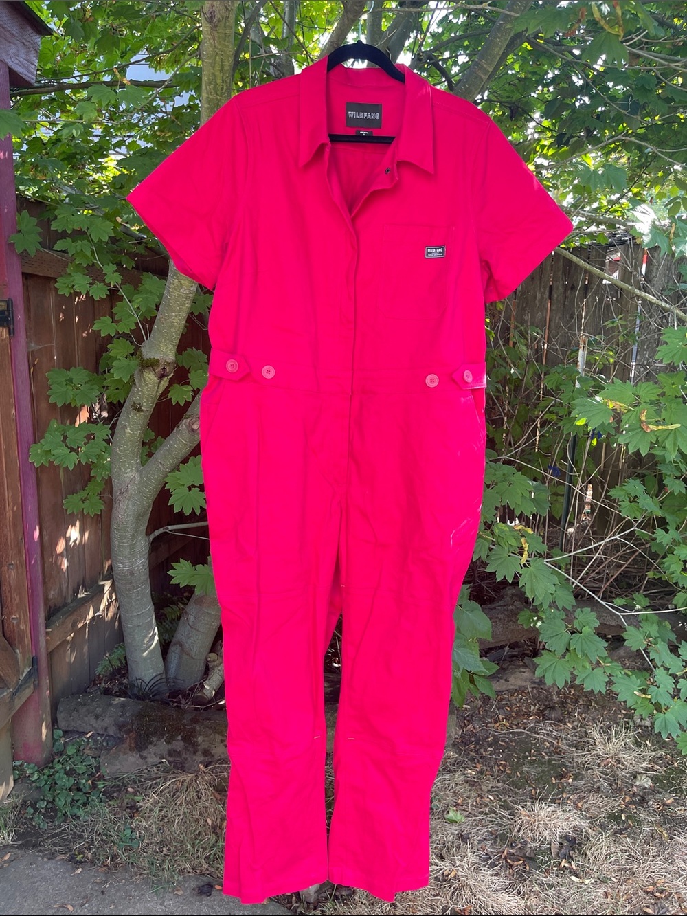 Wildfang Bright Hot Pink Short-Sleeve Jumpsuit